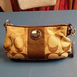 Coach Tan and Brown Signature Wristlet